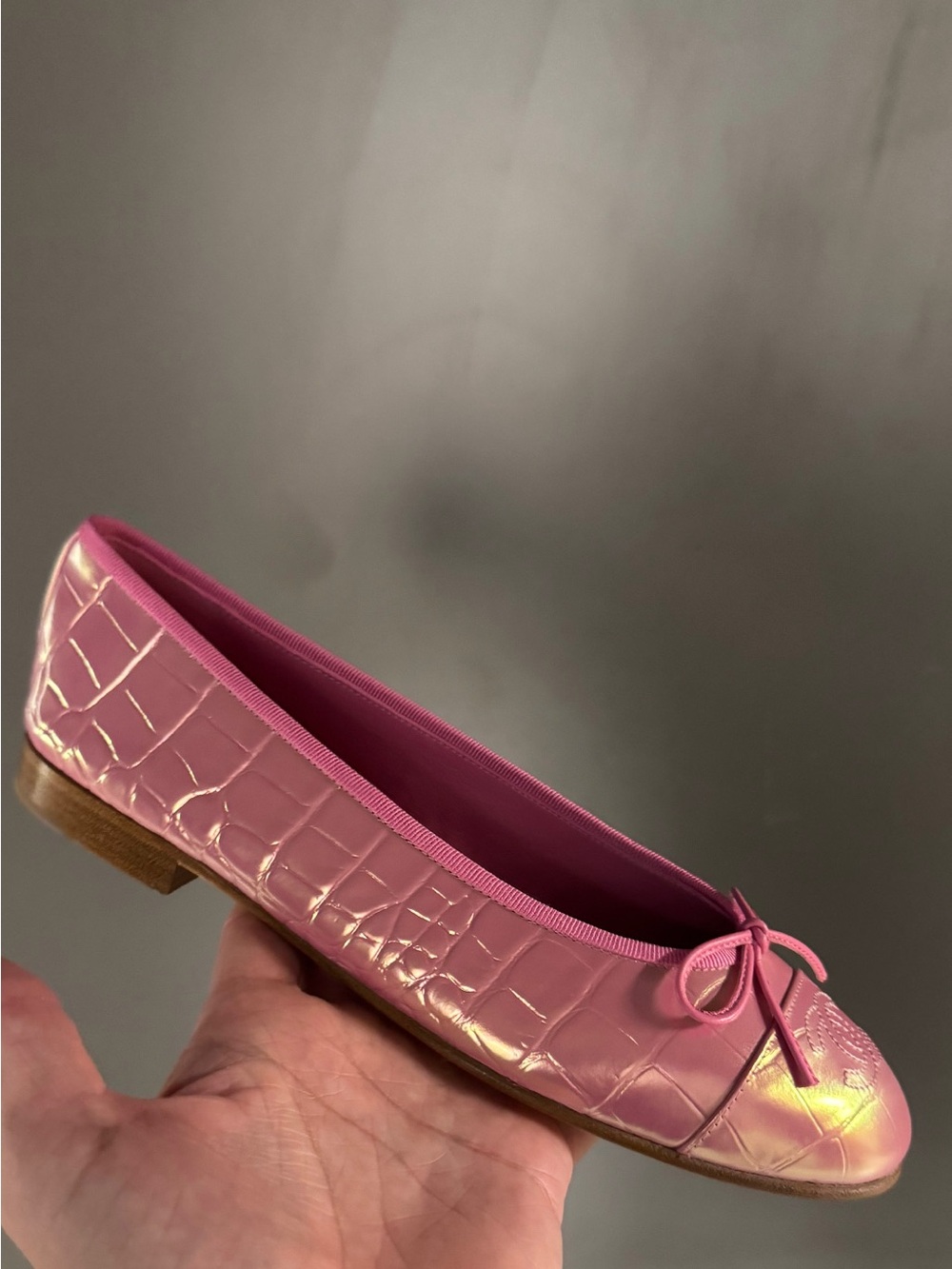 Chanel pink iridescent croc effect ballerina flats